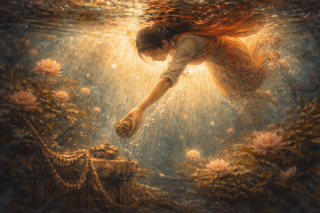 graceful dive into the lotus pond