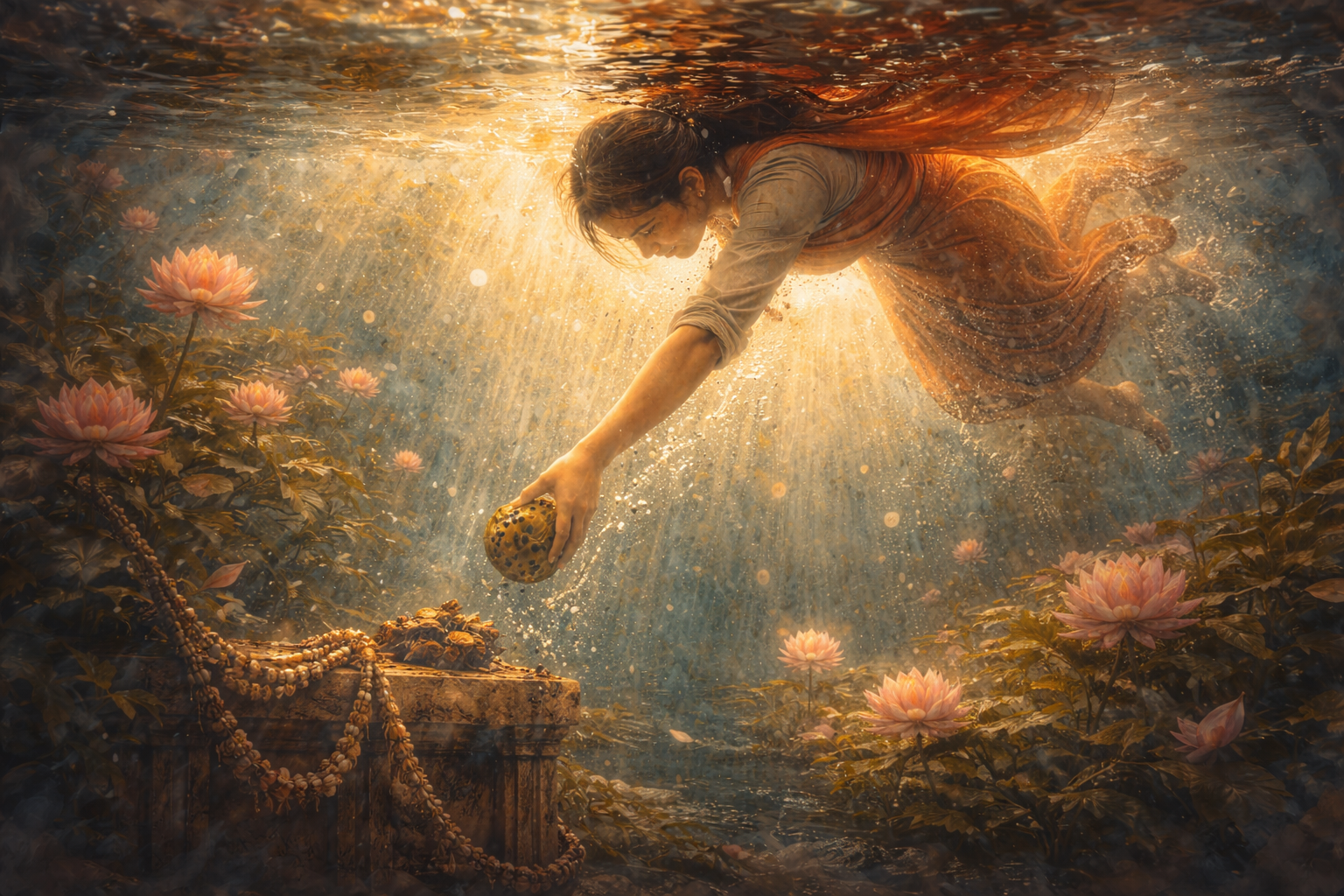 graceful dive into the lotus pond