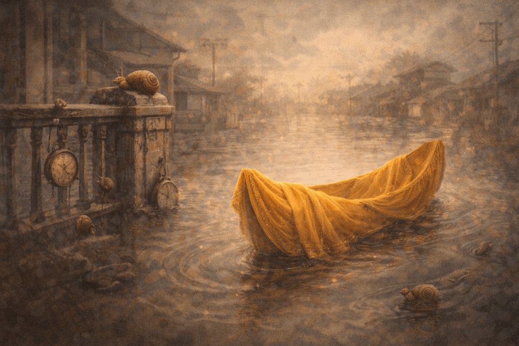 • saree boat on flooded streets