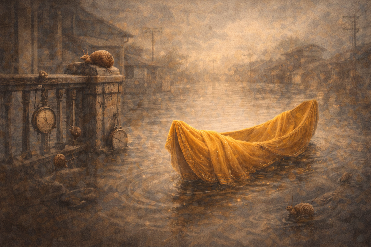 • saree boat on flooded streets