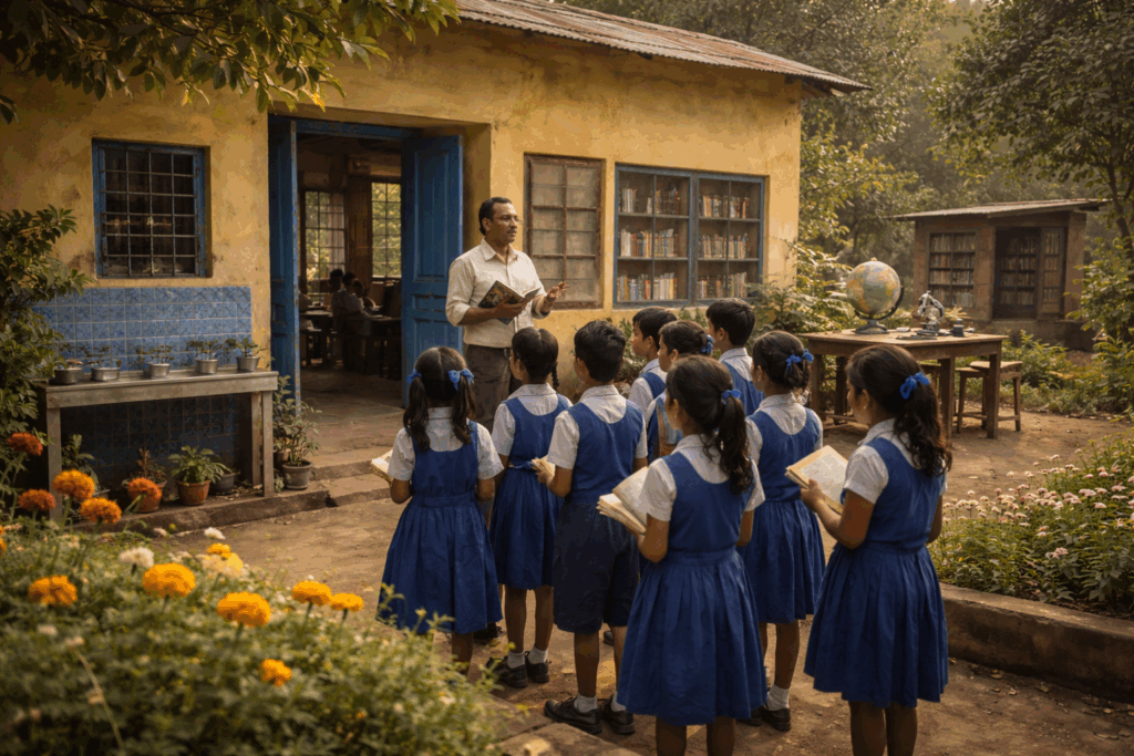 bengali school lesson in the courtyard