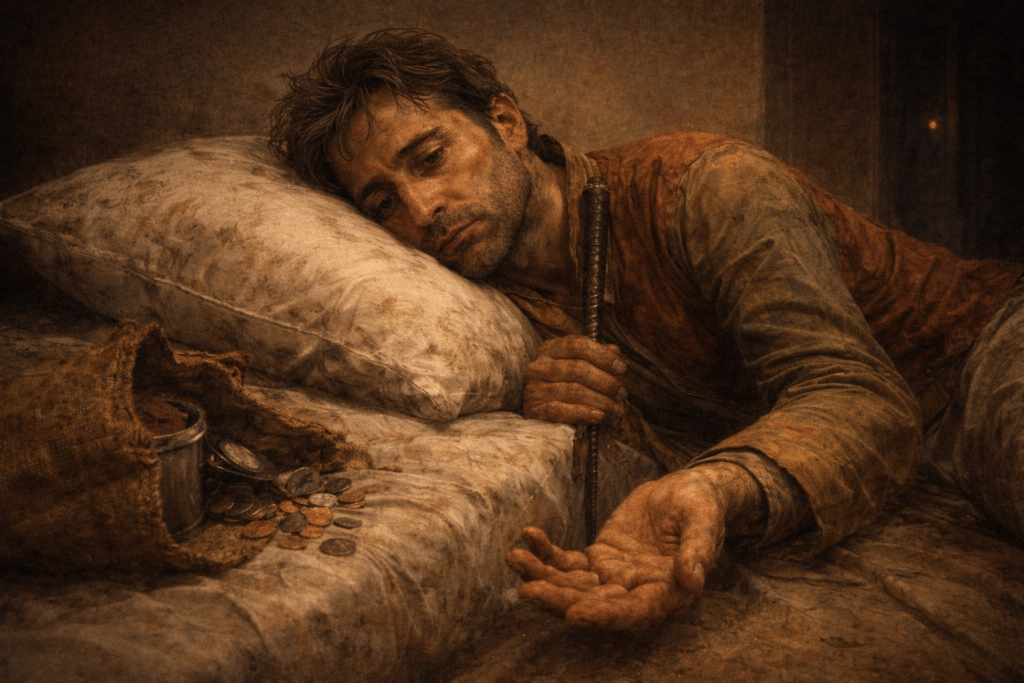 exhaustion and emptiness in a dim room