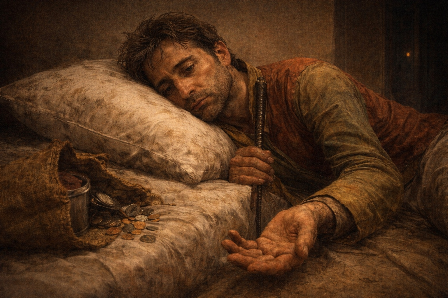 exhaustion and emptiness in a dim room