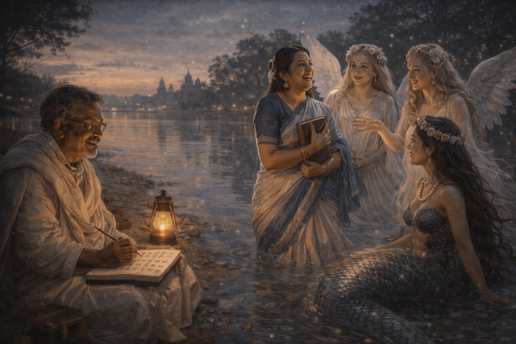 gathering by the riverside at dusk