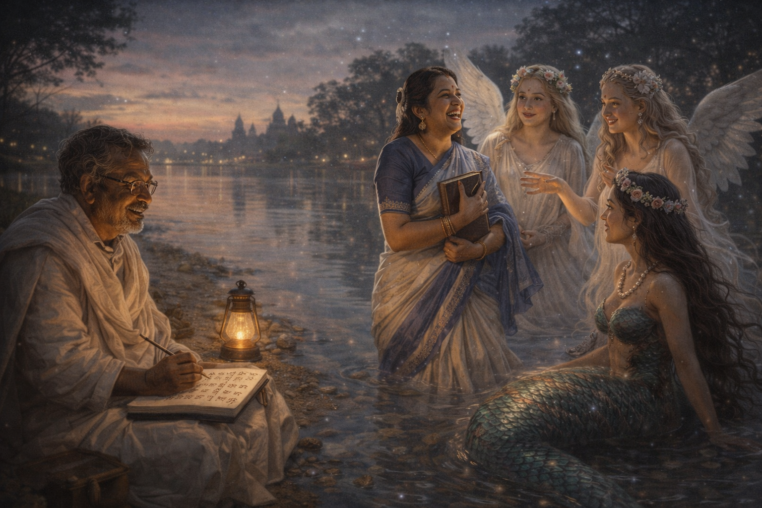gathering by the riverside at dusk
