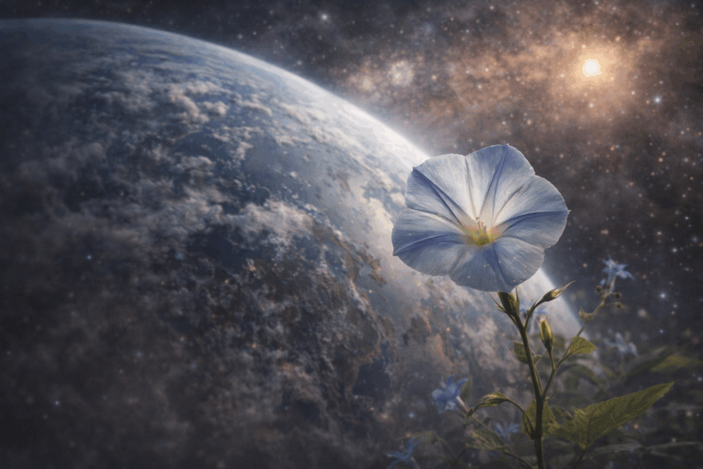 morning glory flowers with earth backdrop