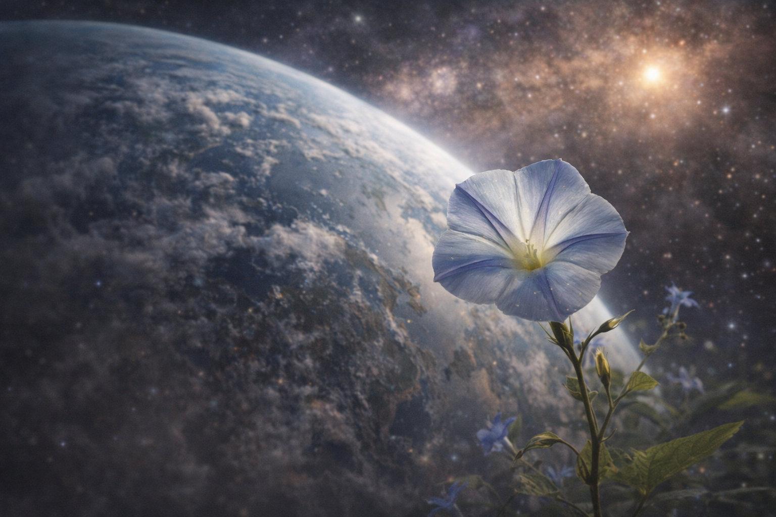 morning glory flowers with earth backdrop