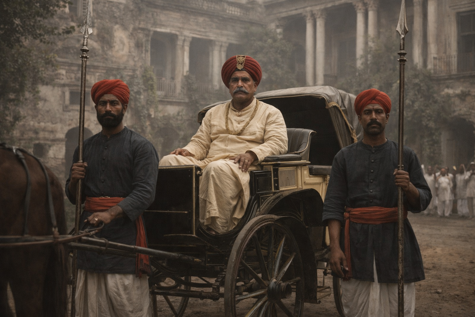 zamindar in carriage with guards