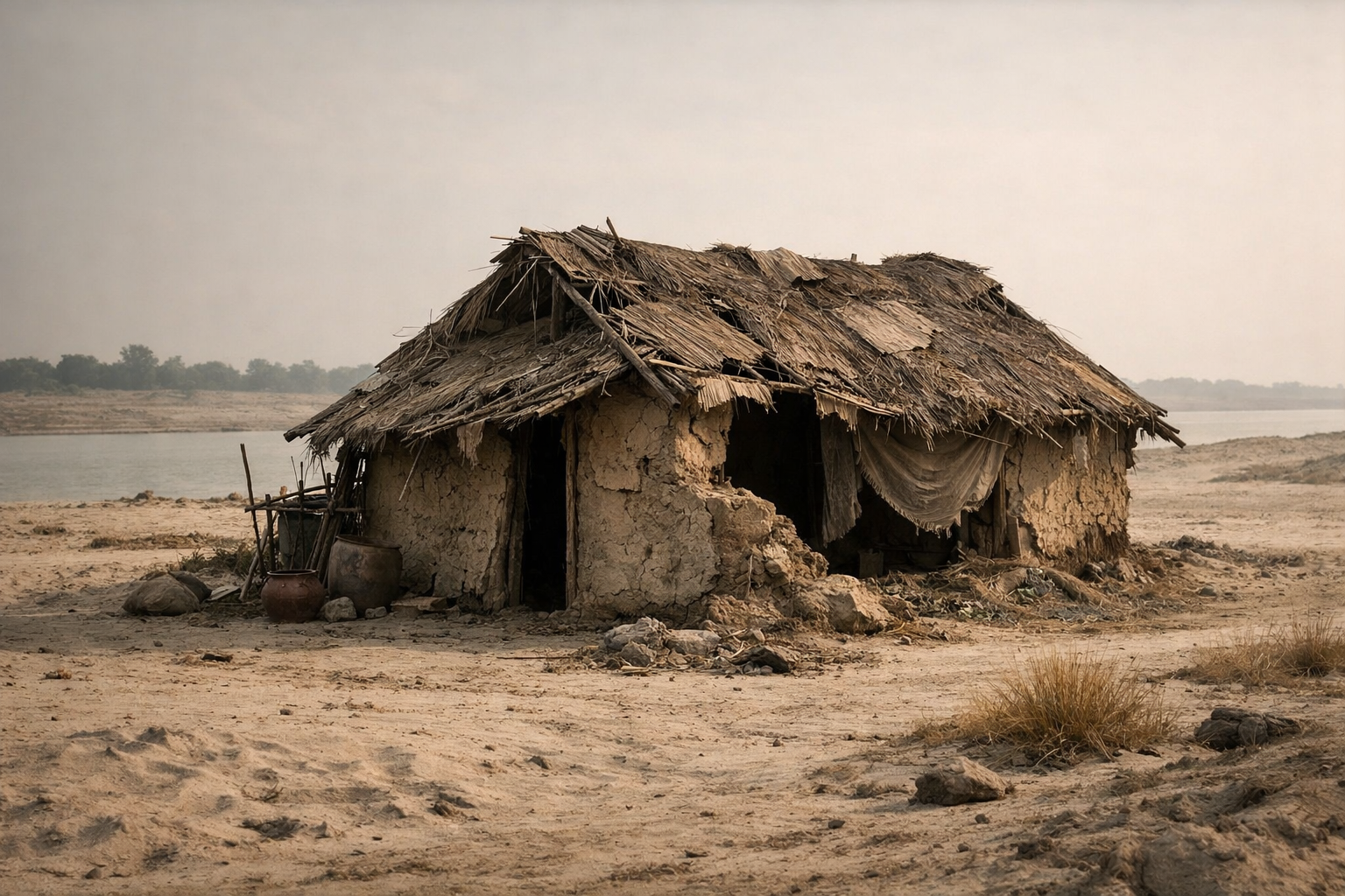 abandoned hut in a barren landscape