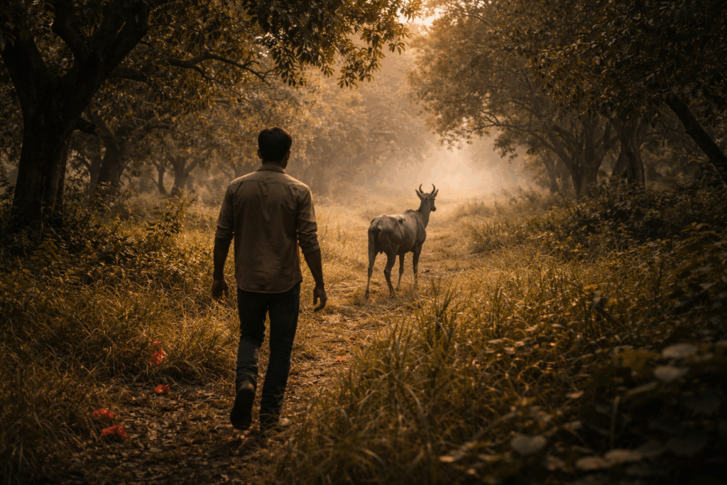chasing the blue bull in golden light