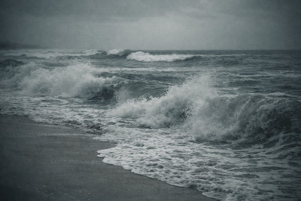 crashing waves on a desolate shore