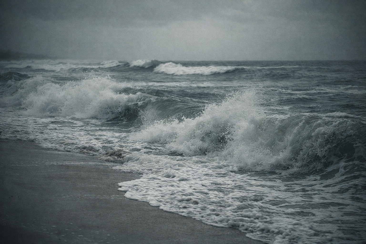 crashing waves on a desolate shore