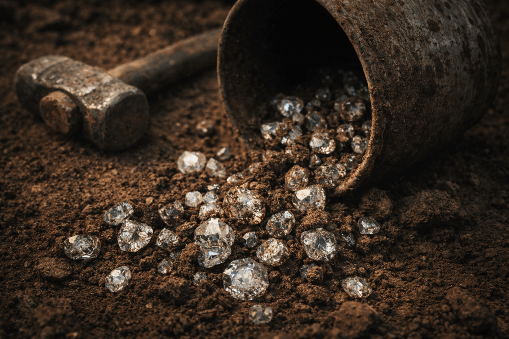 diamonds in the dirt with hammer