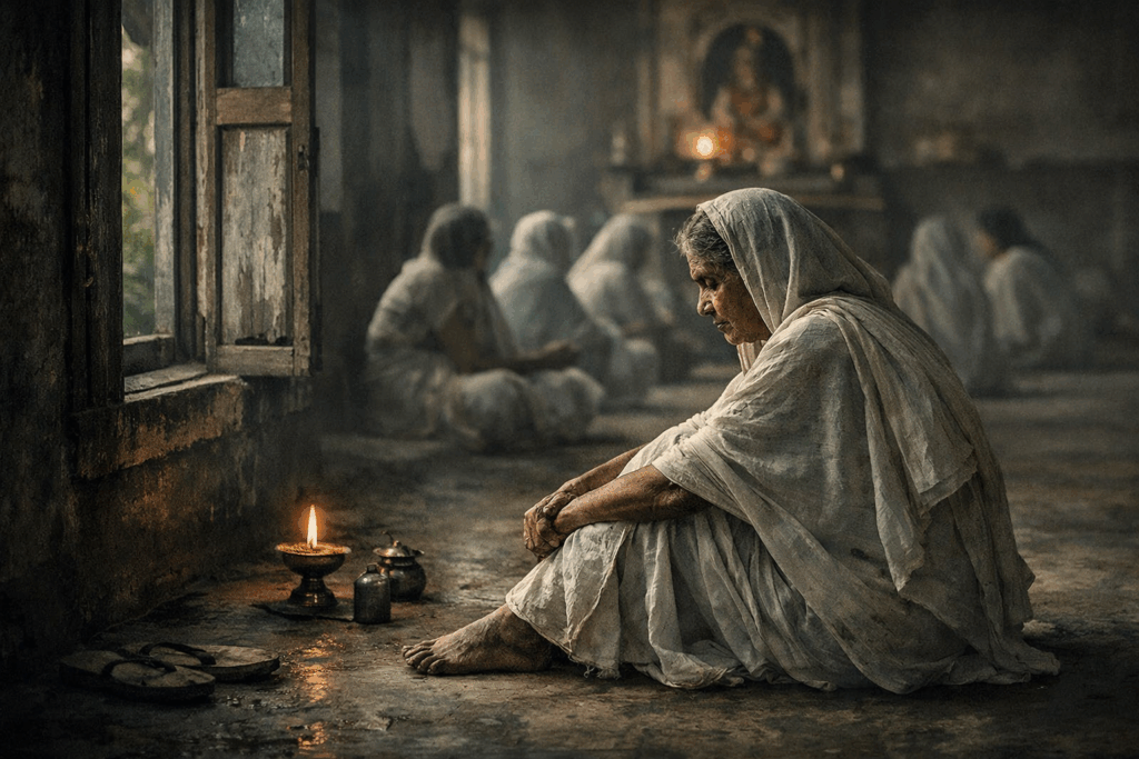 elderly widow in quiet reflection