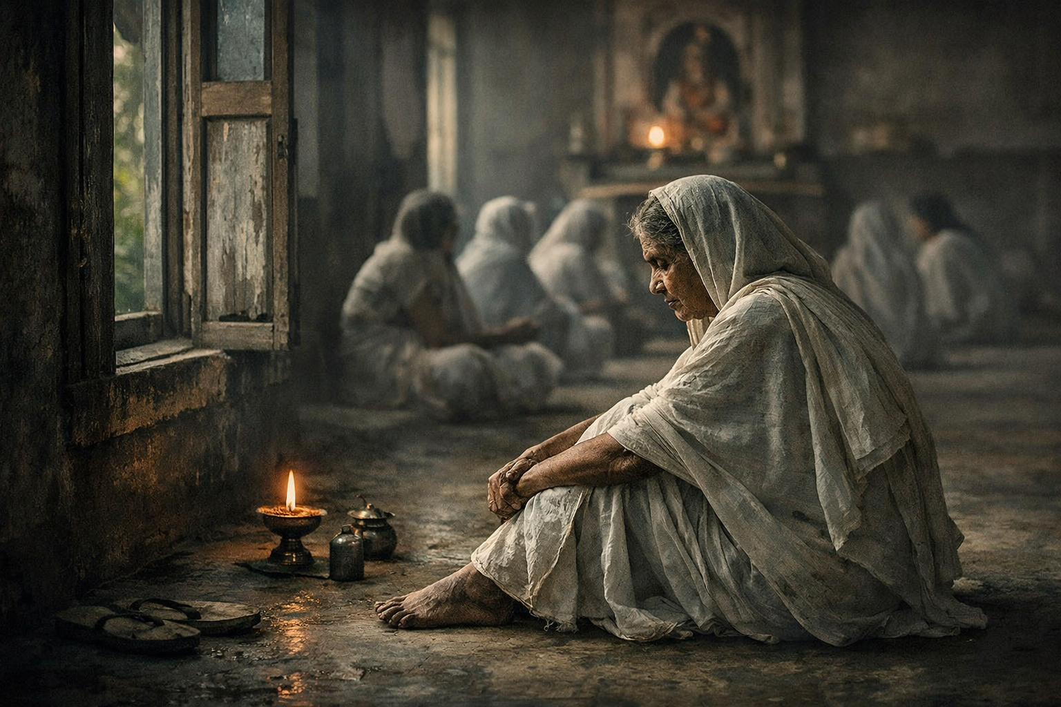 elderly widow in quiet reflection