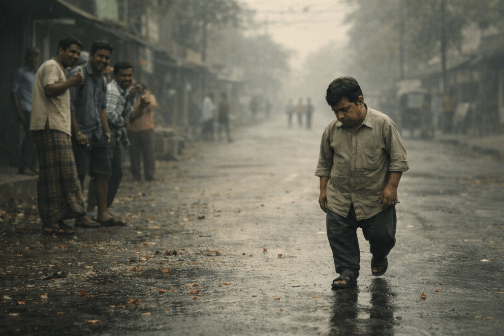 lonely walk through a misty town