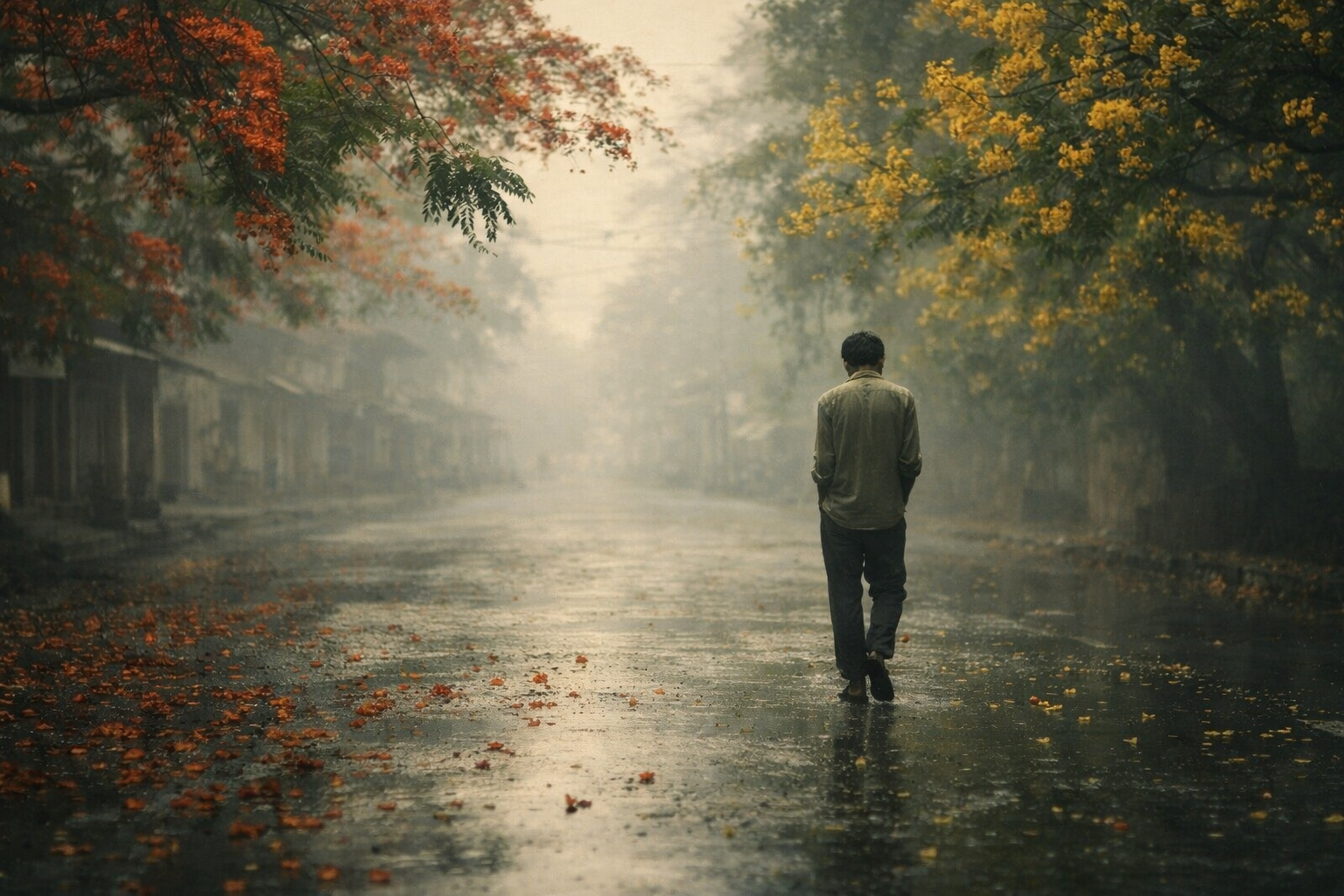 দ্বন্দ্ব অন্তর্দ্বন্দ্ব - পর্ব-৪ misty village walk beneath blooming trees