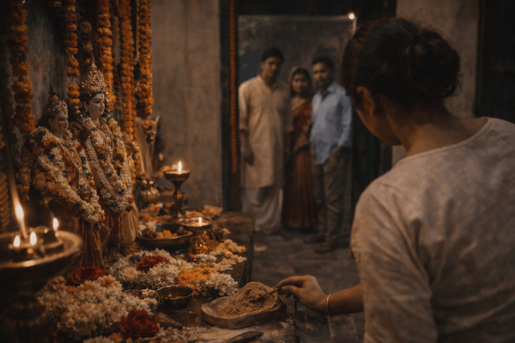 tending the shrine with devotion